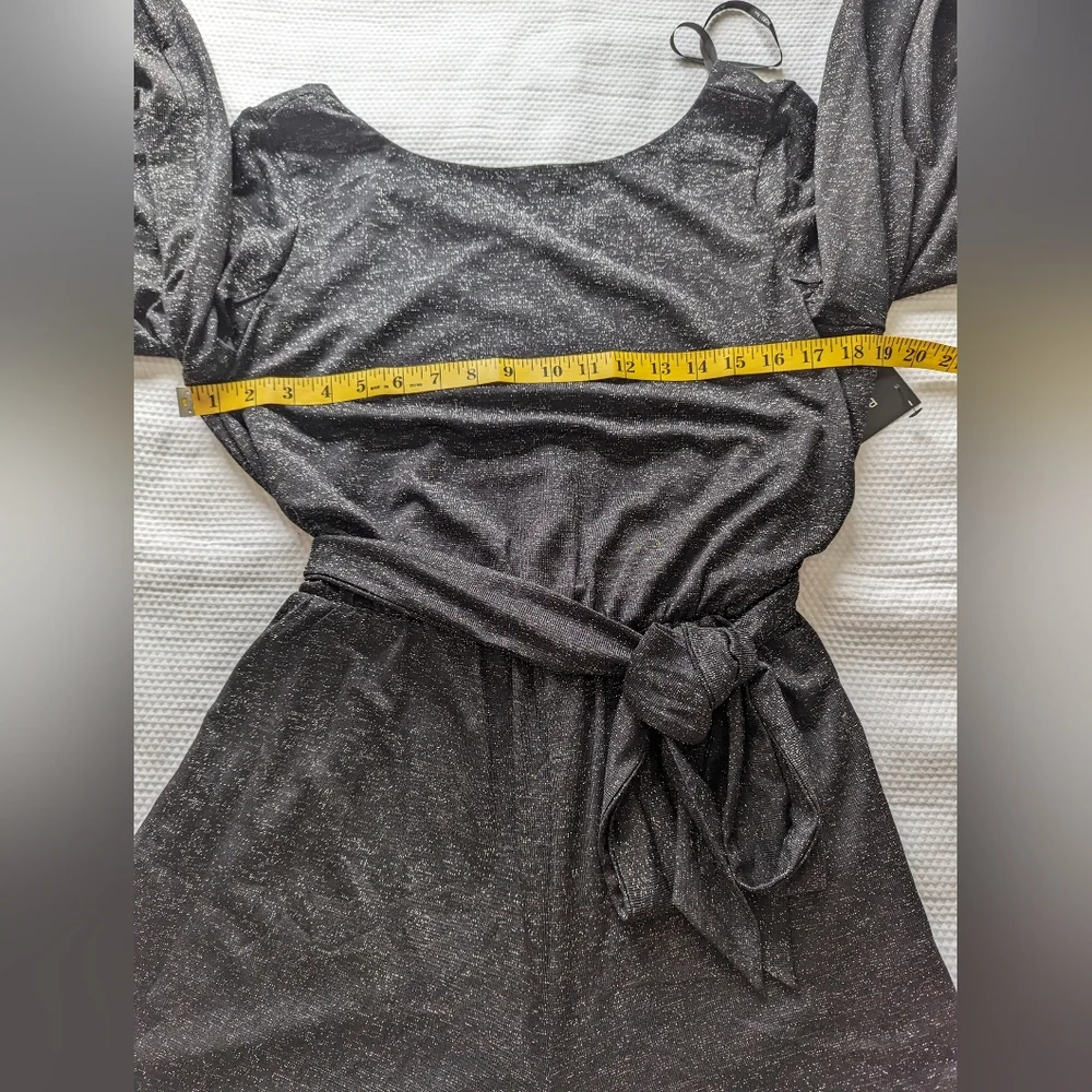 BCBG Paris Women's Sparkly Tied Waist Romper with Split Sleeves size L. - Picture 7 of 12